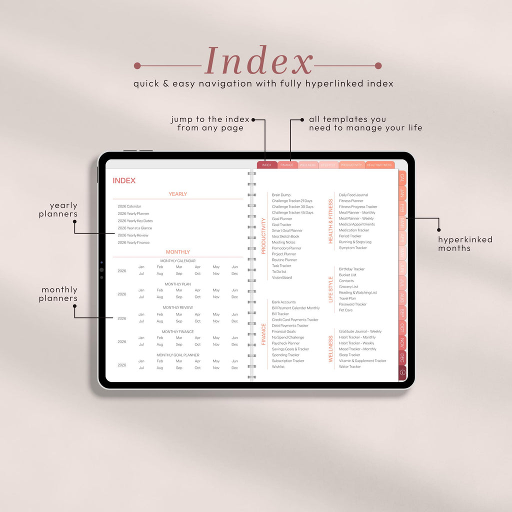 2026 Digital Planner Landscape for iPad, Hyperlinked PDF for GoodNotes & Notabil - image 2