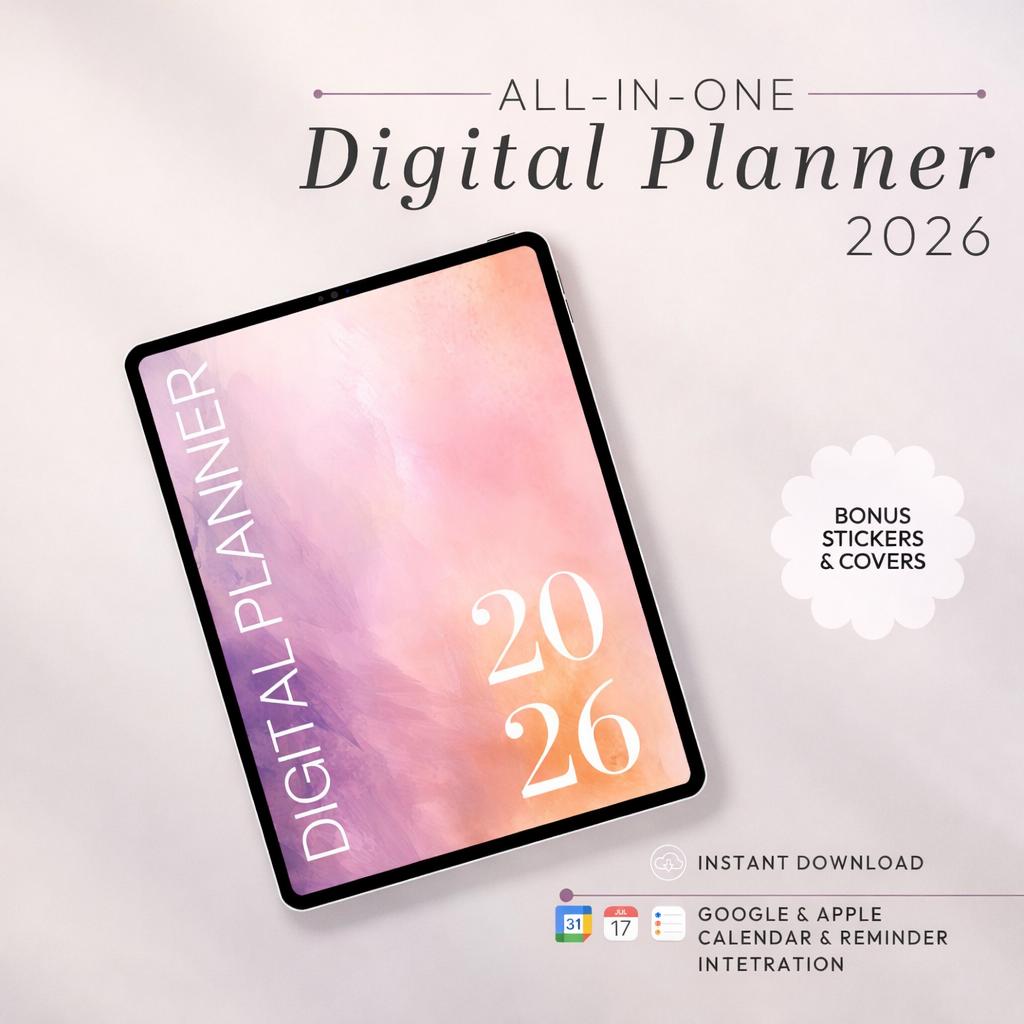 2026 Digital Planner Portrait for iPad, Hyperlinked PDF for GoodNotes & Notabili - image 1