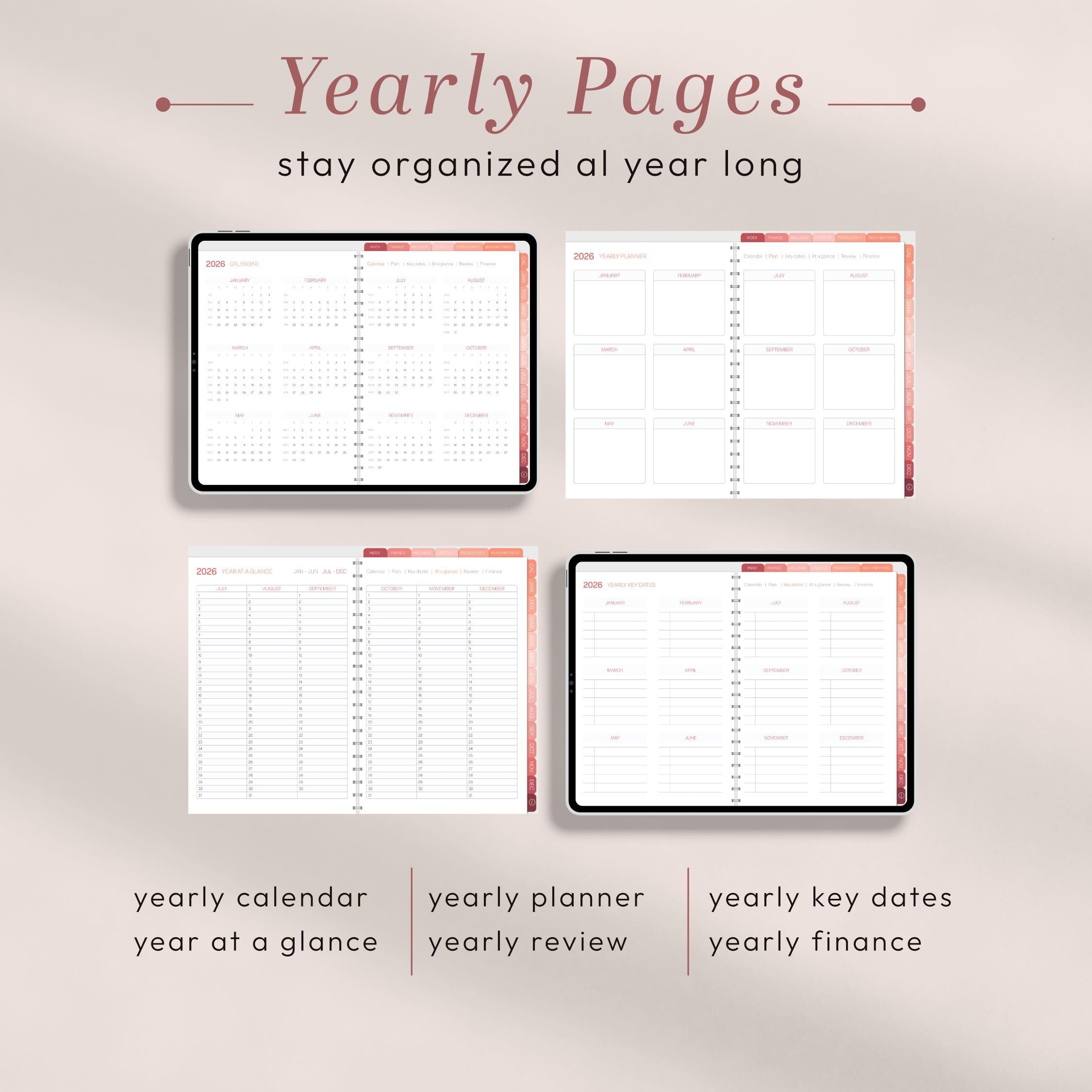 2026 Digital Planner Landscape for iPad, Hyperlinked PDF for GoodNotes & Notabil - image 4