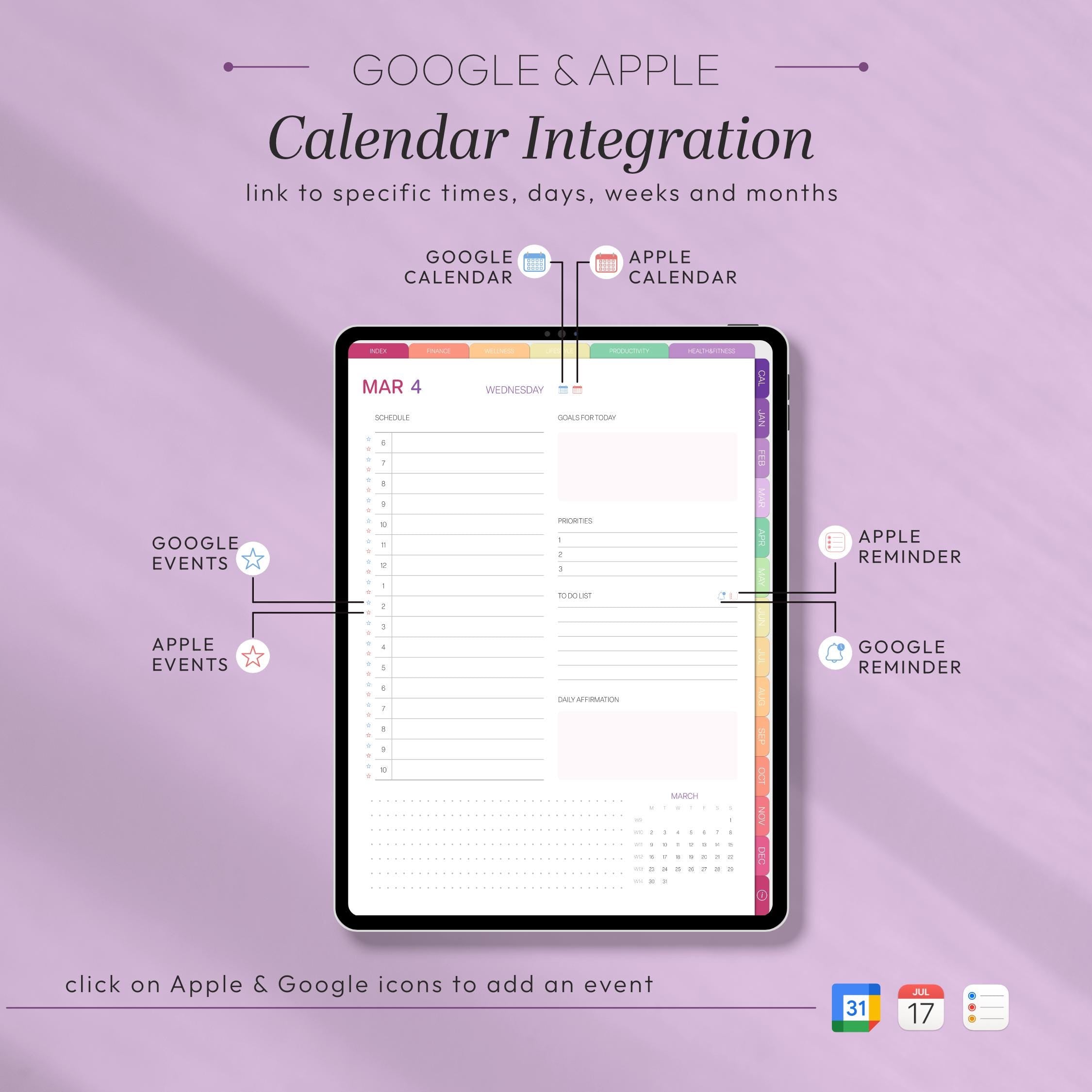 2026 Digital Planner Portrait for iPad, Hyperlinked PDF for GoodNotes & Notabili - image 3