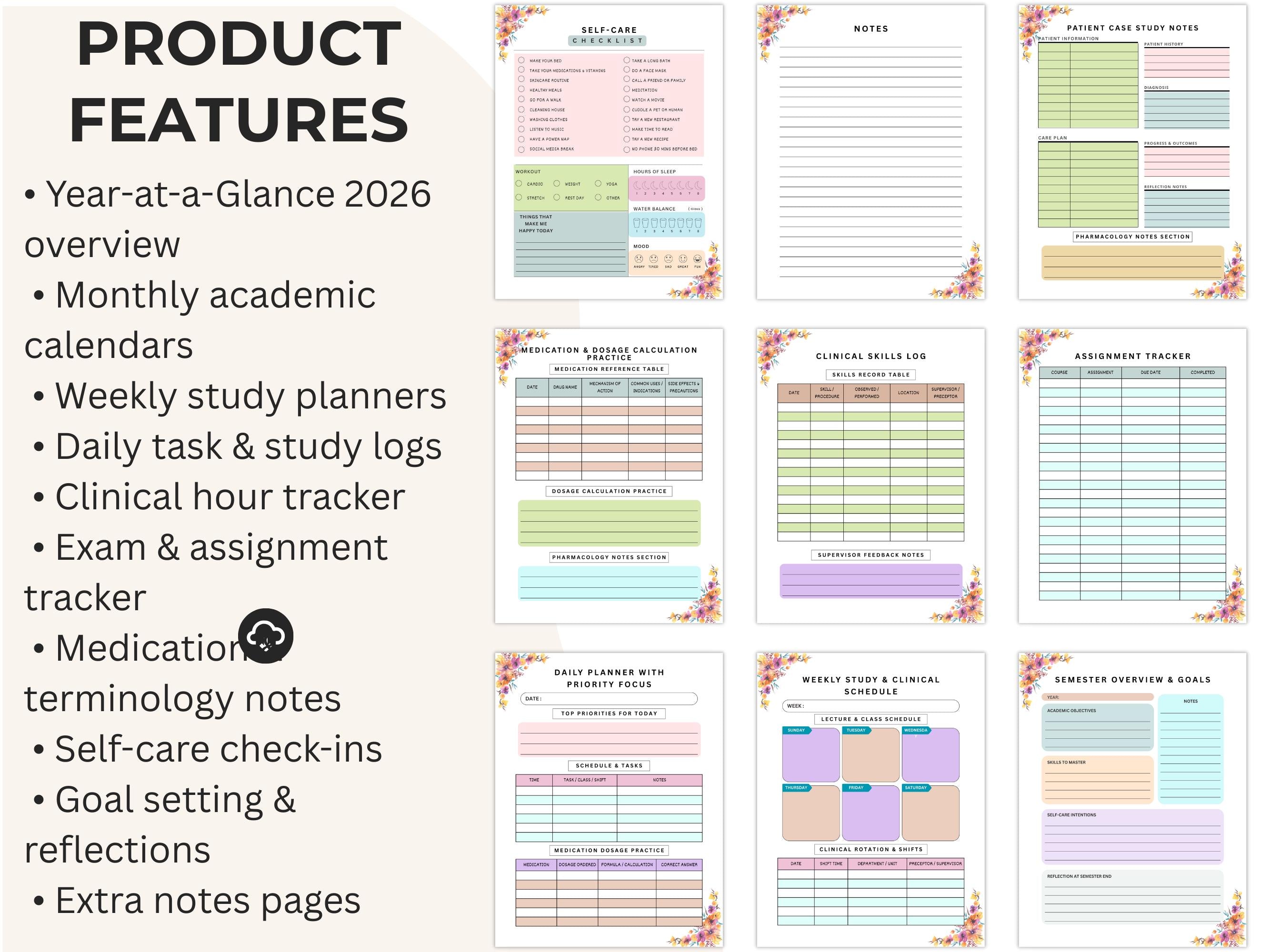 2026 Nursing School Planner | Clinical & Study Tracker (PDF)