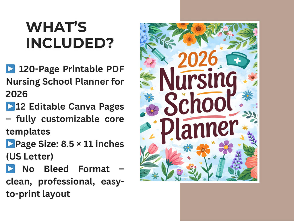 2026 Nursing School Planner | Clinical & Study Tracker (PDF)