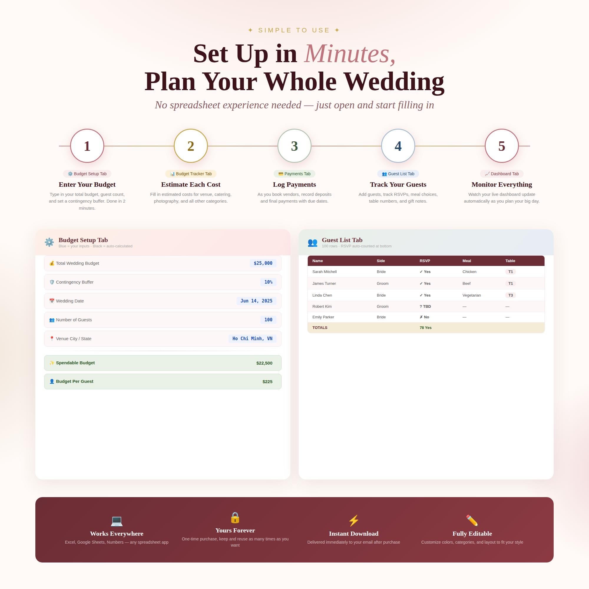 Wedding Budget Planner Spreadsheet | Excel Template | 7 Tabs (Instant Download) - image 4