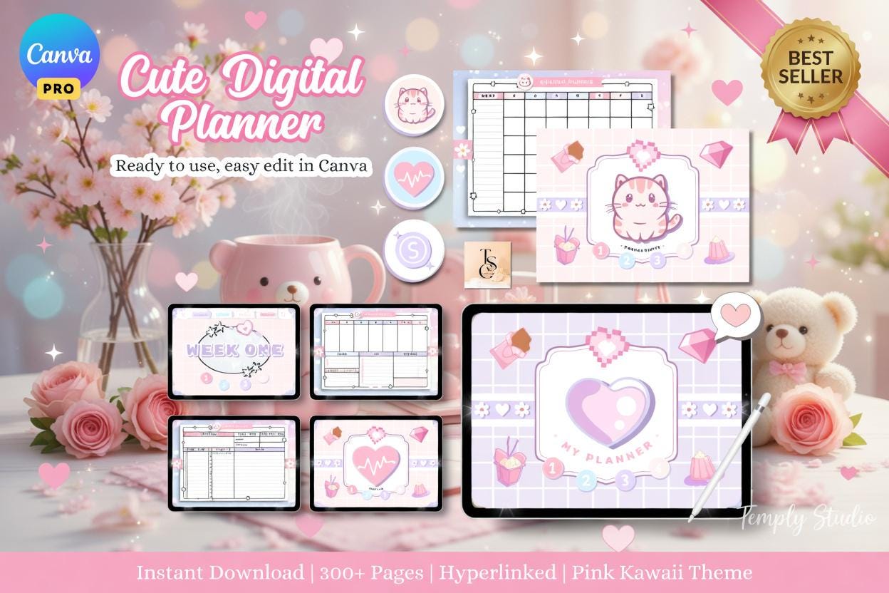 Cute Digital Planner | Kawaii Goodnotes Planner | Undated iPad Planner | Hyperli - image 2