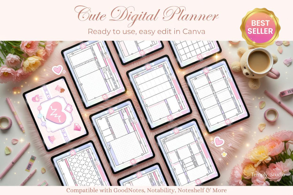 Cute Digital Planner | Kawaii Goodnotes Planner | Undated iPad Planner | Hyperli - image 4