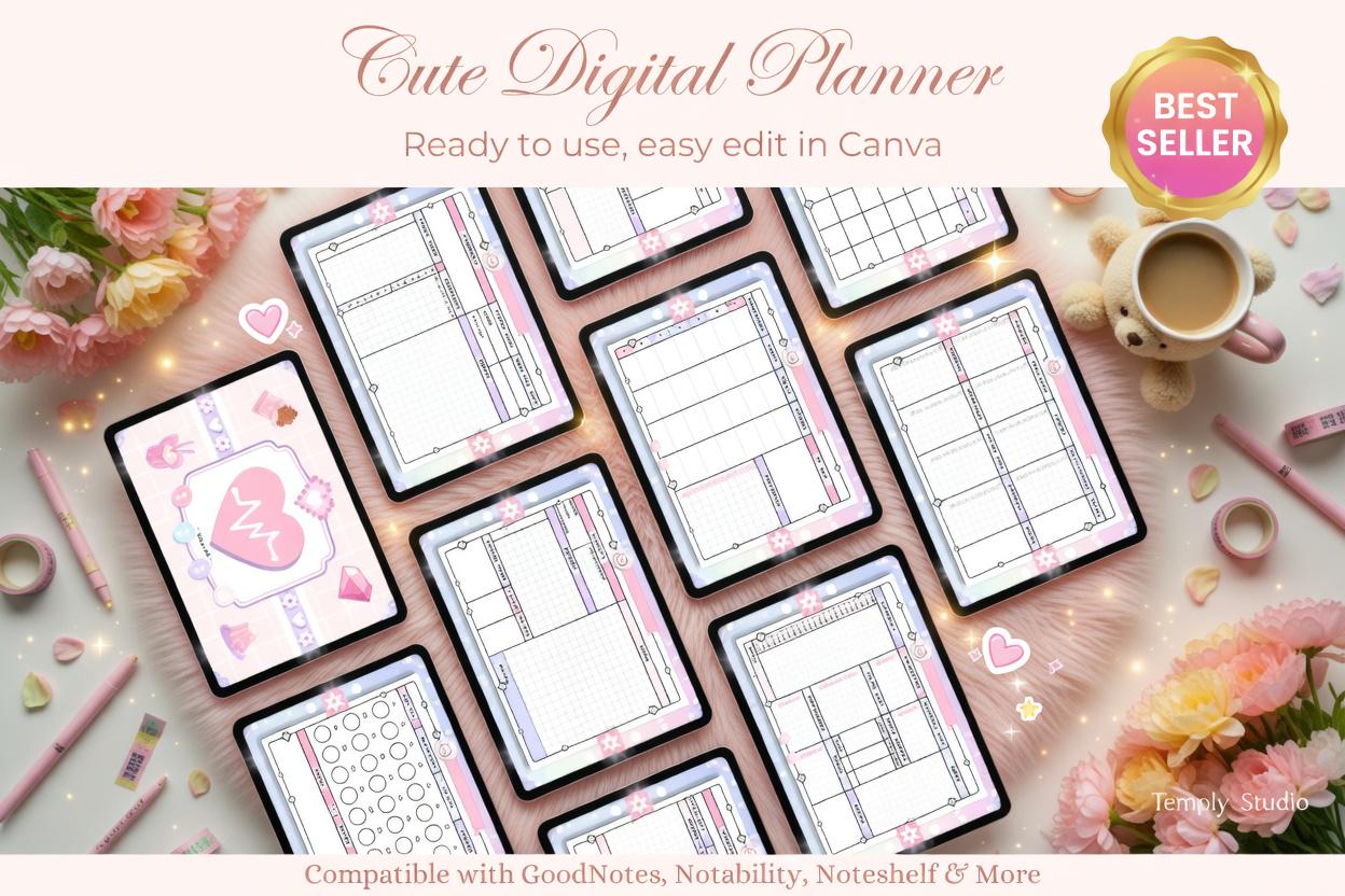 Cute Digital Planner | Kawaii Goodnotes Planner | Undated iPad Planner | Hyperli - image 4