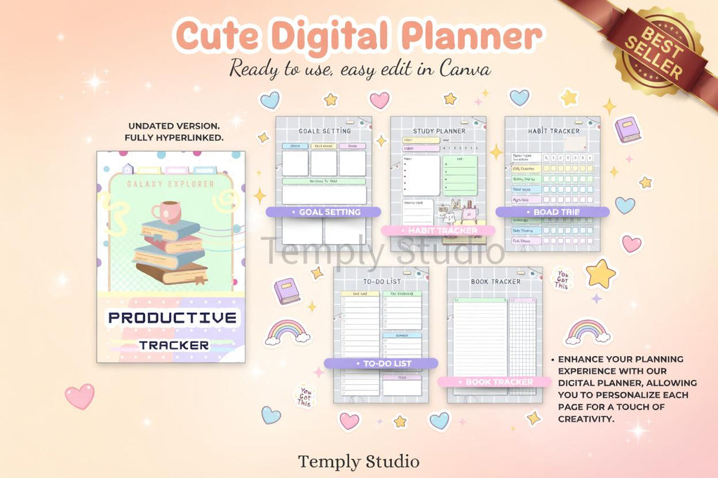 Cute Digital Planner Light Grey | Editable Canva Template | Instant Digital Down - image 5