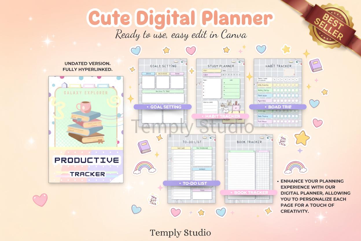 Cute Digital Planner Light Grey | Editable Canva Template | Instant Digital Down - image 5