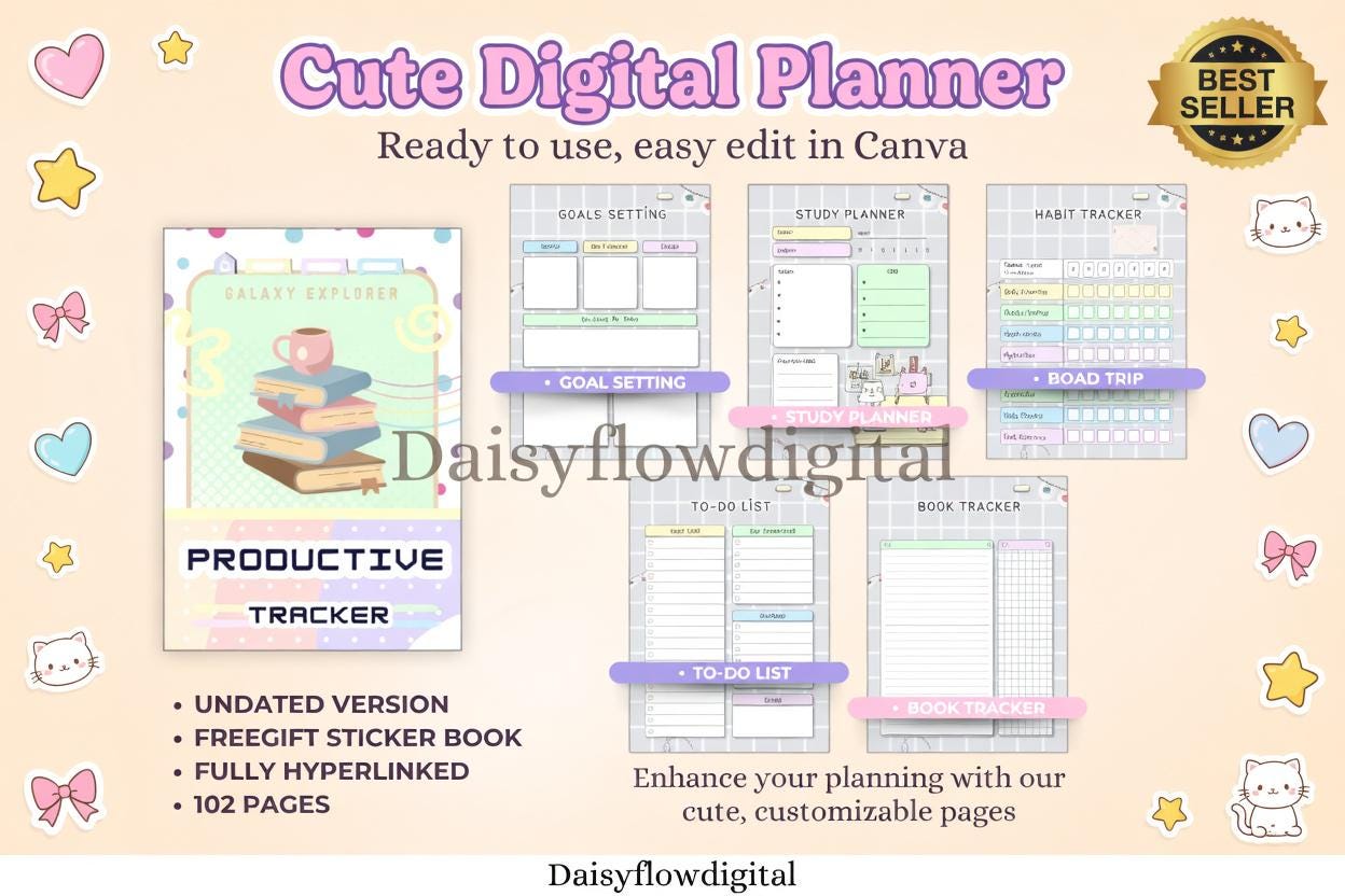 Editable Cute Cat Digital Planner | Canva Template | GoodNotes Notability | Unda - image 3