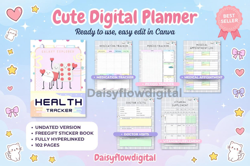 Editable Cute Cat Digital Planner | Canva Template | GoodNotes Notability | Unda - image 4