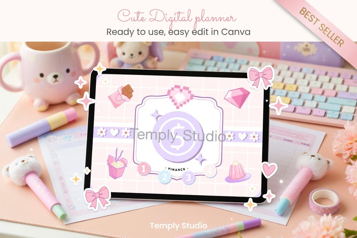Cute Digital Planner | Kawaii Goodnotes Planner | Undated iPad Planner | Hyperli - image 3