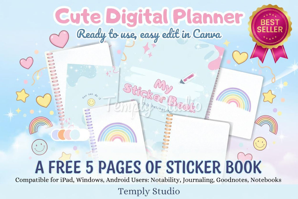 Cute Digital Planner Light Grey | Editable Canva Template | Instant Digital Down - image 3