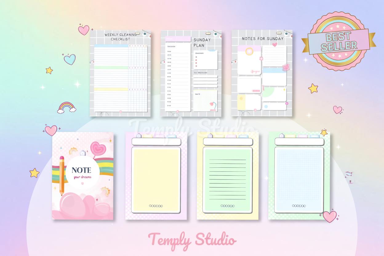 Cute Digital Planner Light Grey | Editable Canva Template | Instant Digital Down - image 7