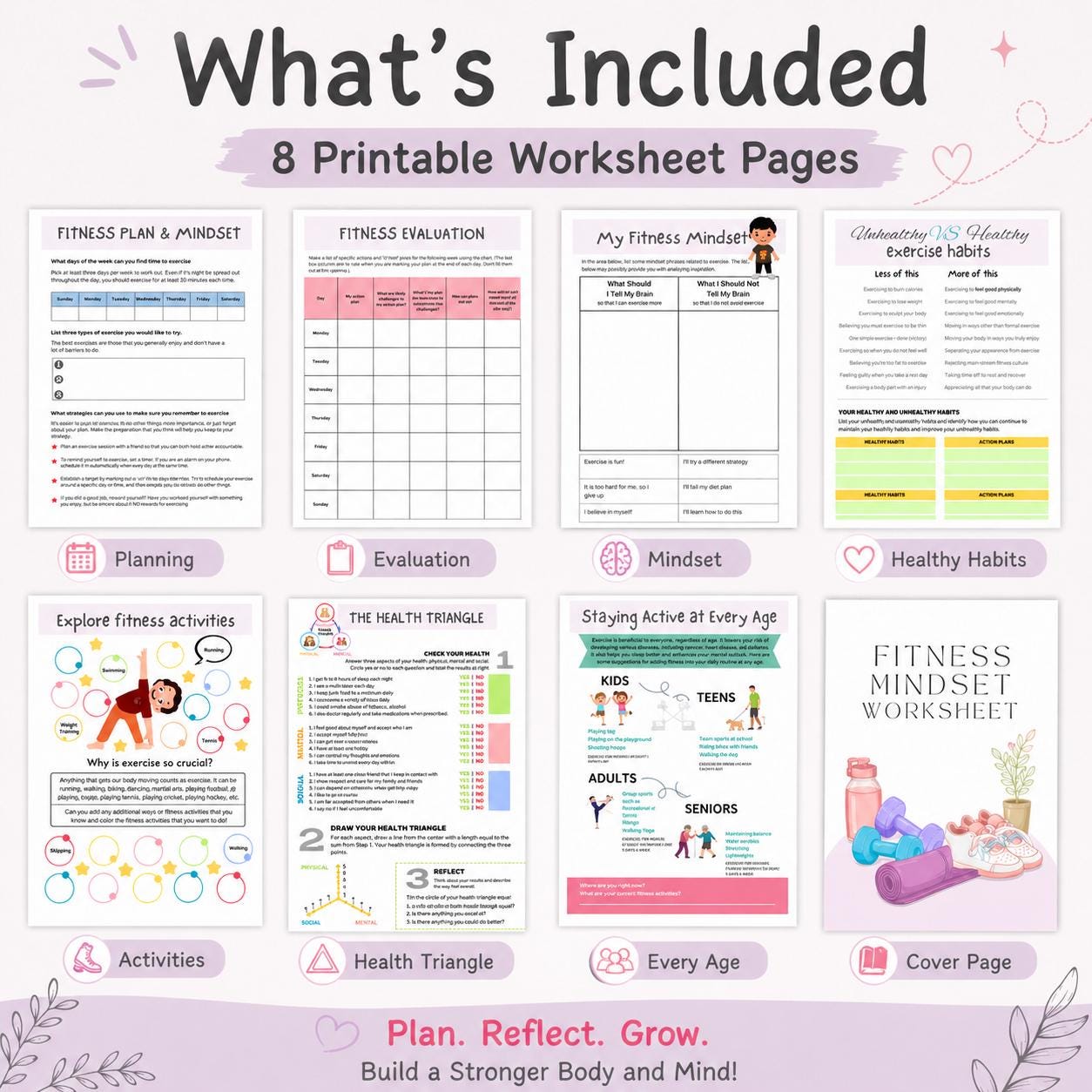 Fitness Mindset Templates, Wellness Goal Planner, Workout Motivation Pages, Heal - image 2