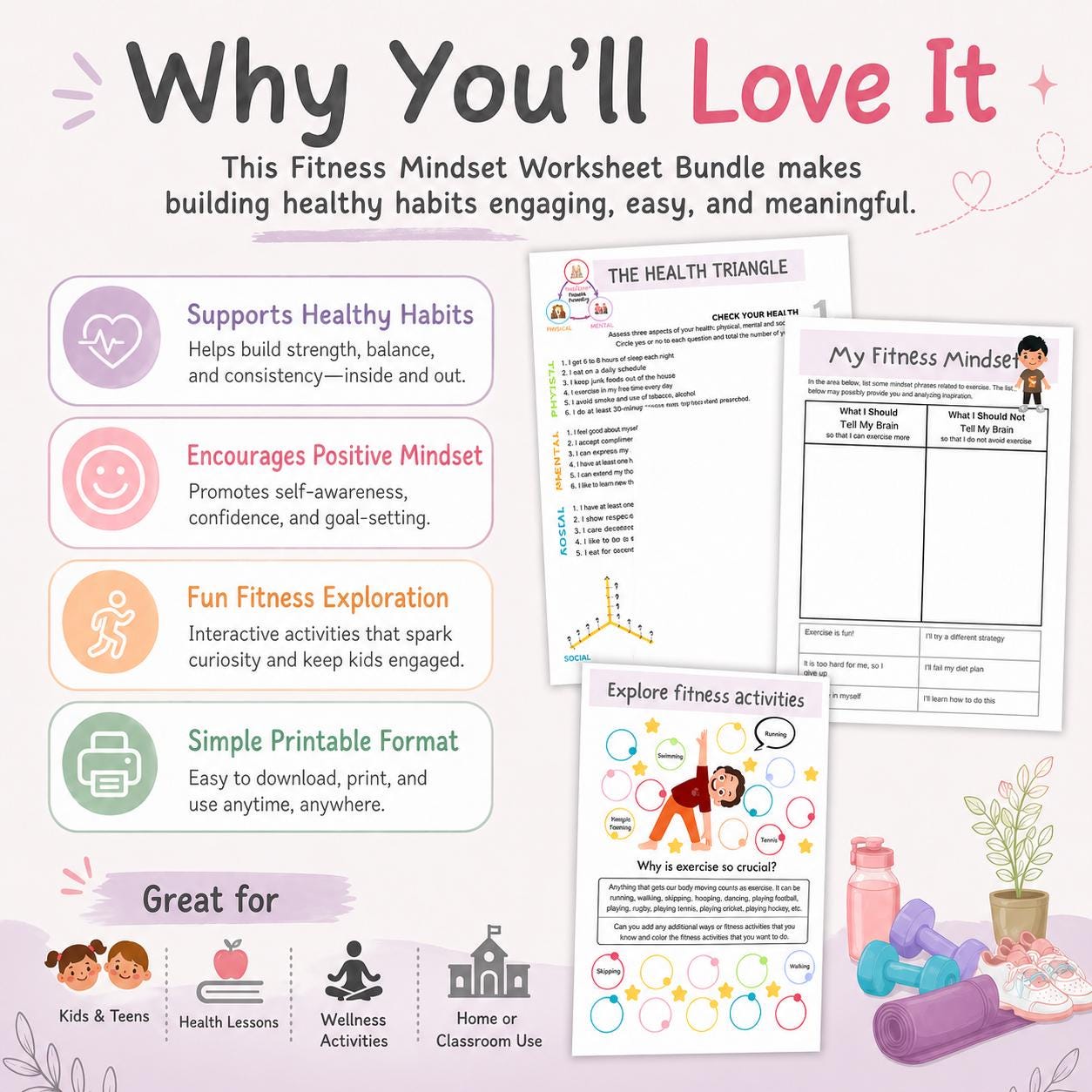Fitness Mindset Templates, Wellness Goal Planner, Workout Motivation Pages, Heal - image 5
