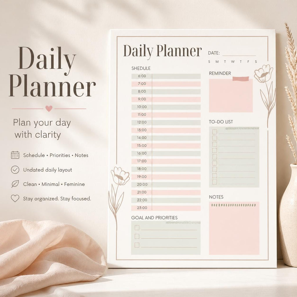 Daily Planner Printable | Undated Daily Schedule PDF, Instant Download, Hourly P - image 1