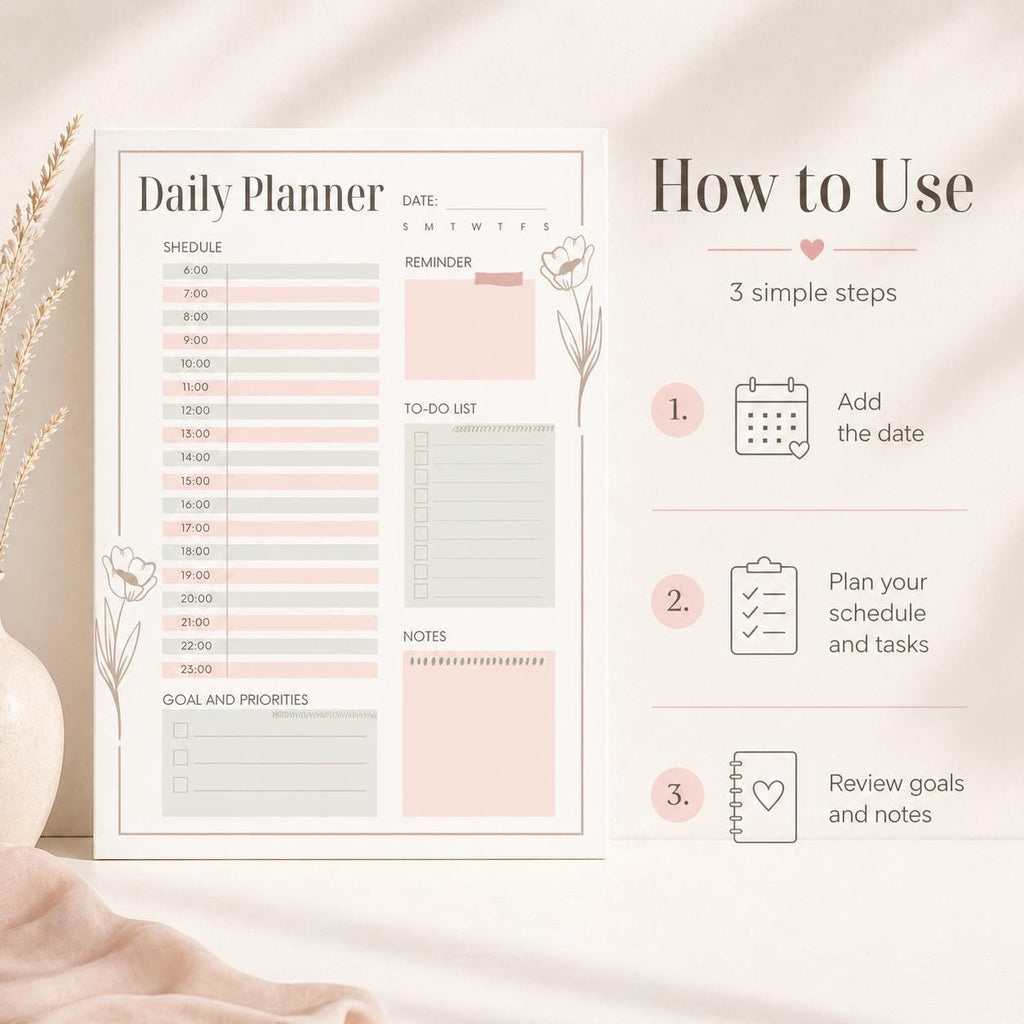 Daily Planner Printable | Undated Daily Schedule PDF, Instant Download, Hourly P - image 5