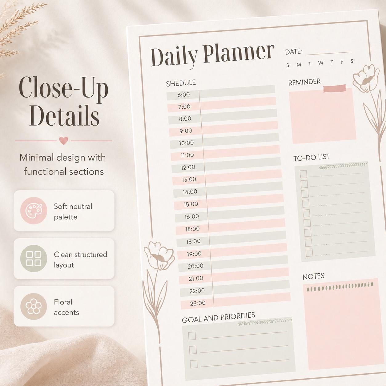 Daily Planner Printable | Undated Daily Schedule PDF, Instant Download, Hourly P - image 7