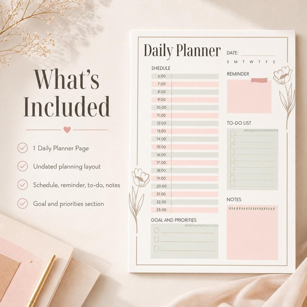 Daily Planner Printable | Undated Daily Schedule PDF, Instant Download, Hourly P - image 4