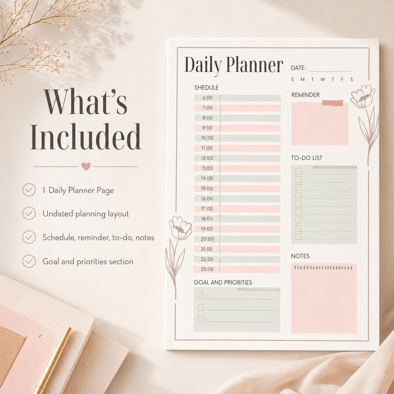 Daily Planner Printable | Undated Daily Schedule PDF, Instant Download, Hourly P - image 4