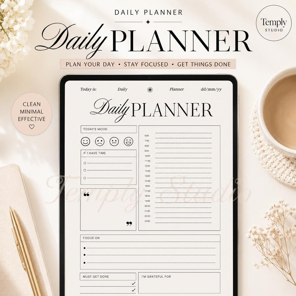 Daily Planner Printable with Mood Tracker | Elegant Hourly Schedule PDF, Instant - image 2