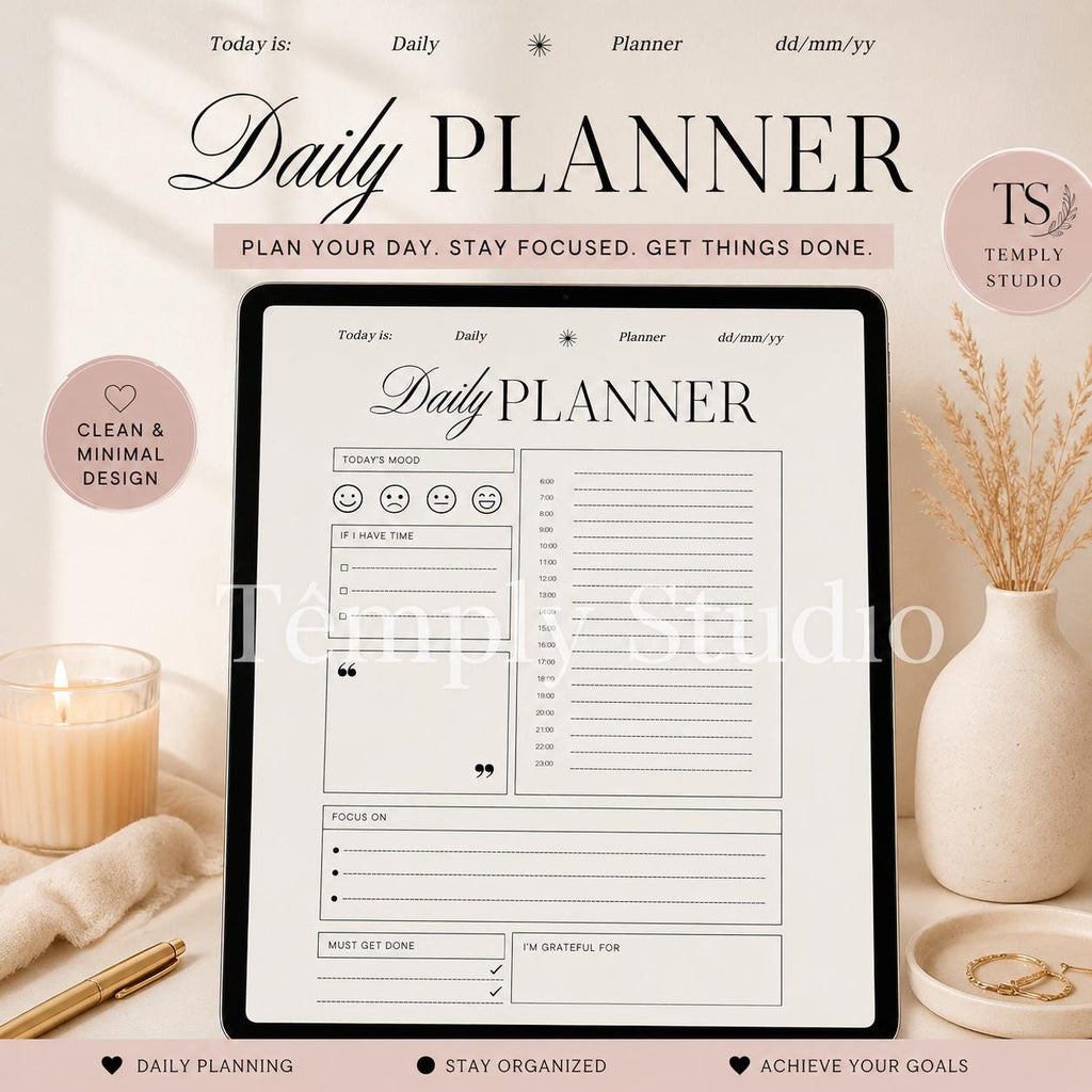 Daily Planner Printable with Mood Tracker | Elegant Hourly Schedule PDF, Instant - image 10