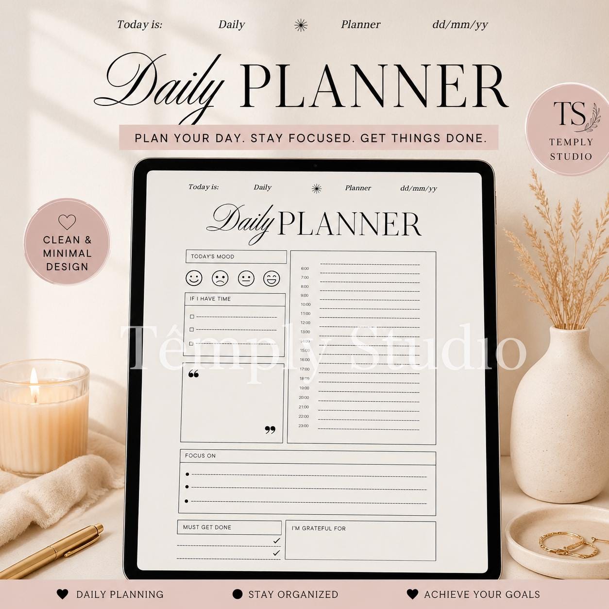 Daily Planner Printable with Mood Tracker | Elegant Hourly Schedule PDF, Instant - image 10