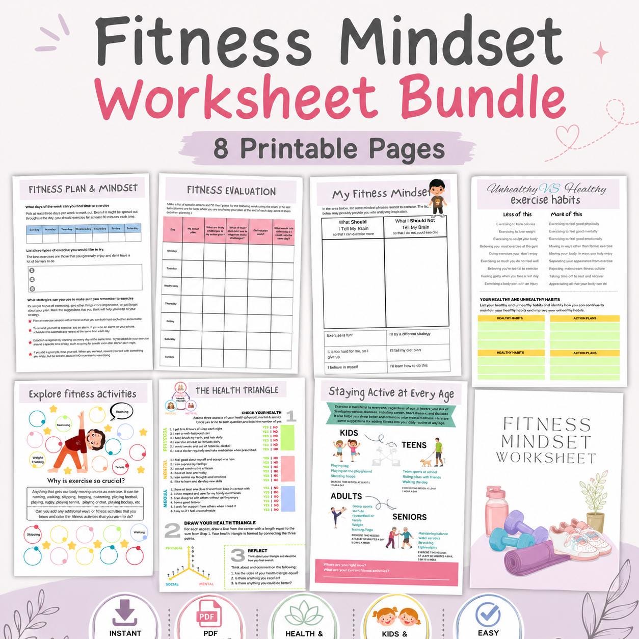 Fitness Mindset Templates, Wellness Goal Planner, Workout Motivation Pages, Heal - image 1
