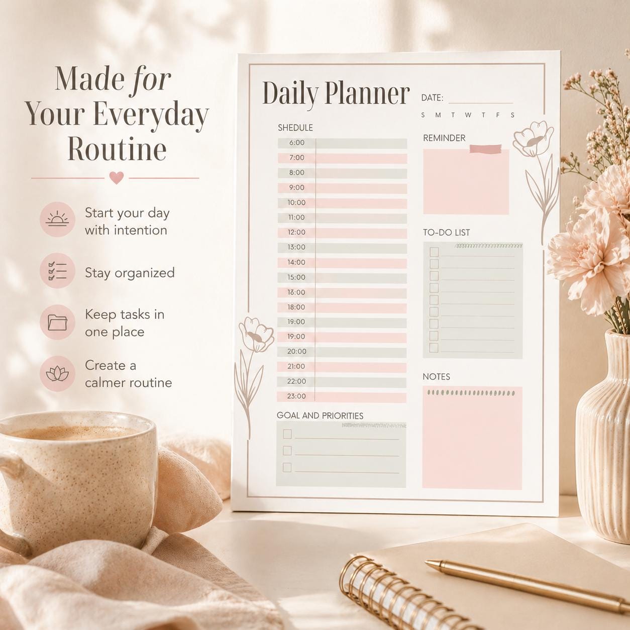 Daily Planner Printable | Undated Daily Schedule PDF, Instant Download, Hourly P - image 9