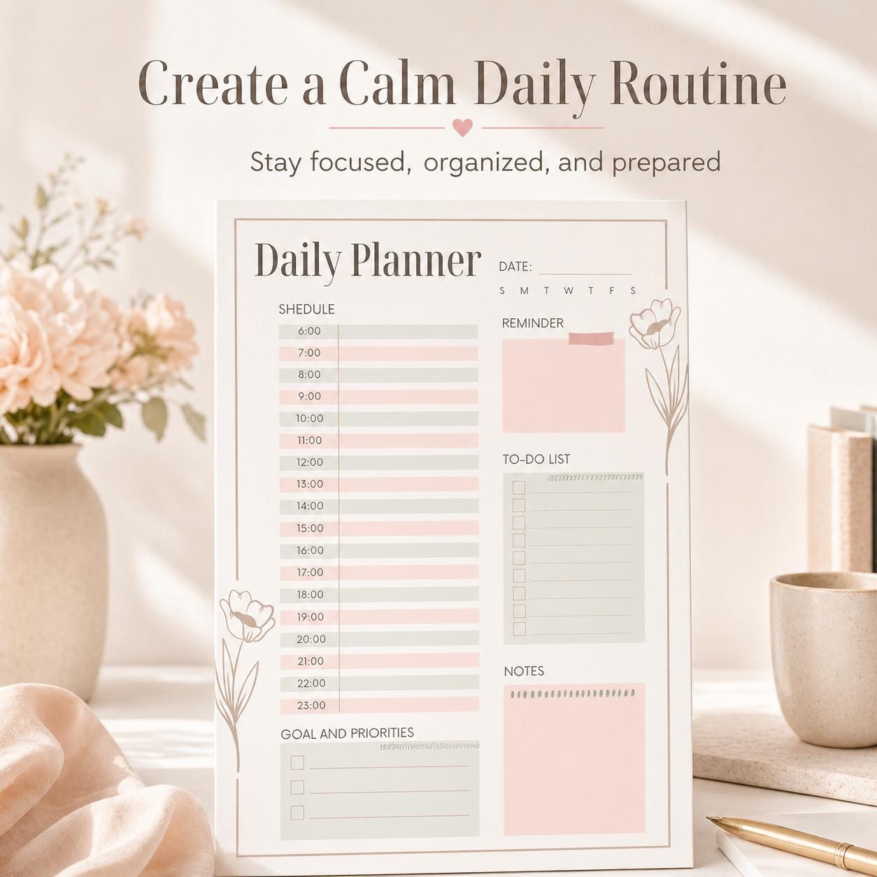 Daily Planner Printable | Undated Daily Schedule PDF, Instant Download, Hourly P - image 8