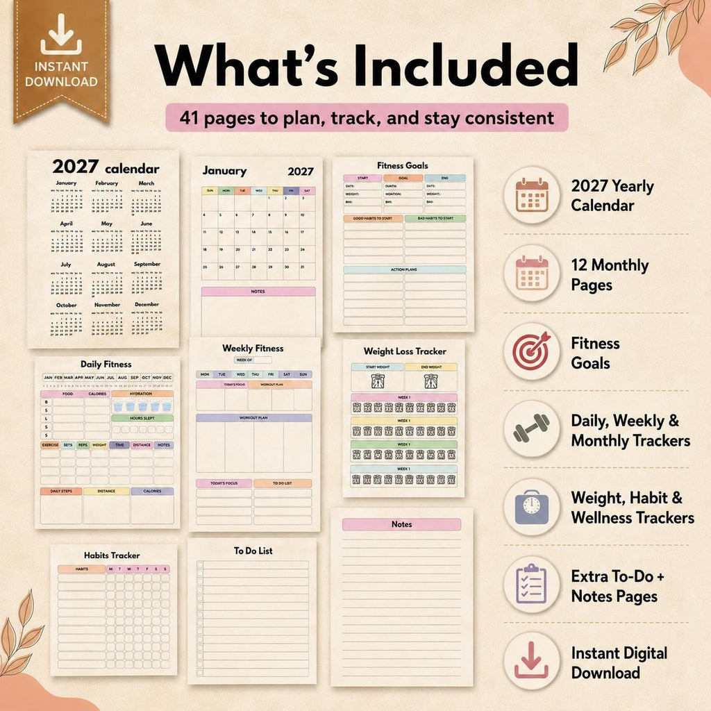2027 Workout Planner Printable PDF | Digital Fitness Journal and Log | Health and Wel - image 3