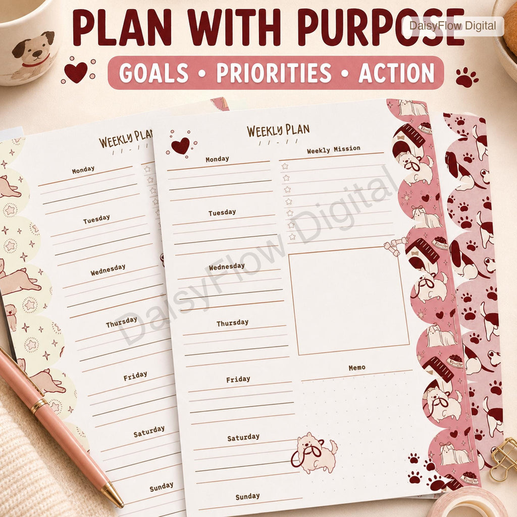 4 Cute Dog Weekly Planner Pages | Printable Weekly Schedule, Undated Digital Planner - image 6