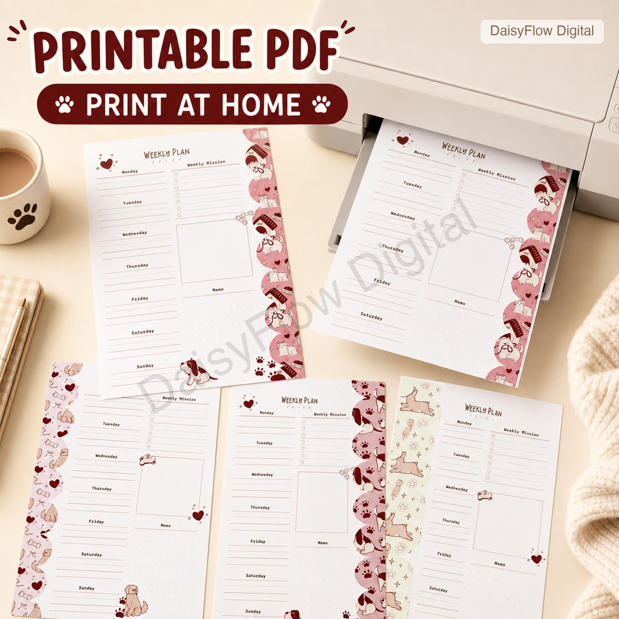 4 Cute Dog Weekly Planner Pages | Printable Weekly Schedule, Undated Digital Planner - image 8