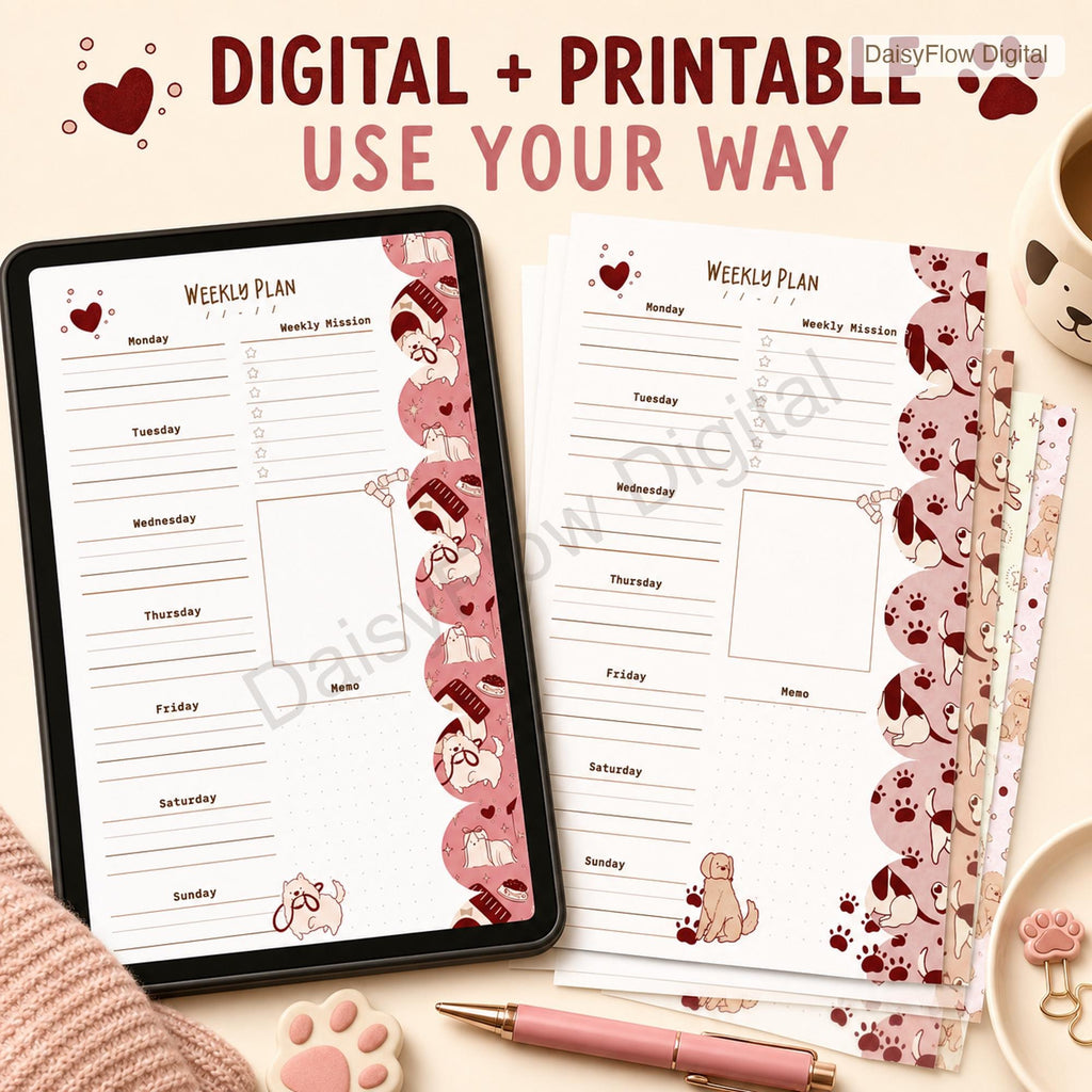 4 Cute Dog Weekly Planner Pages | Printable Weekly Schedule, Undated Digital Planner - image 10