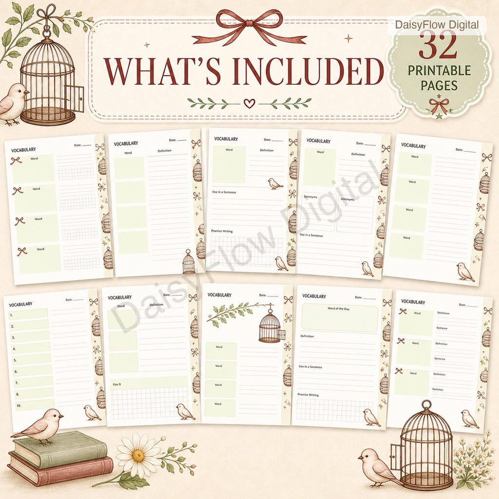 32  Vocabulary Worksheets | Printable Language Journal | Word Study Template | Homesc - image 2