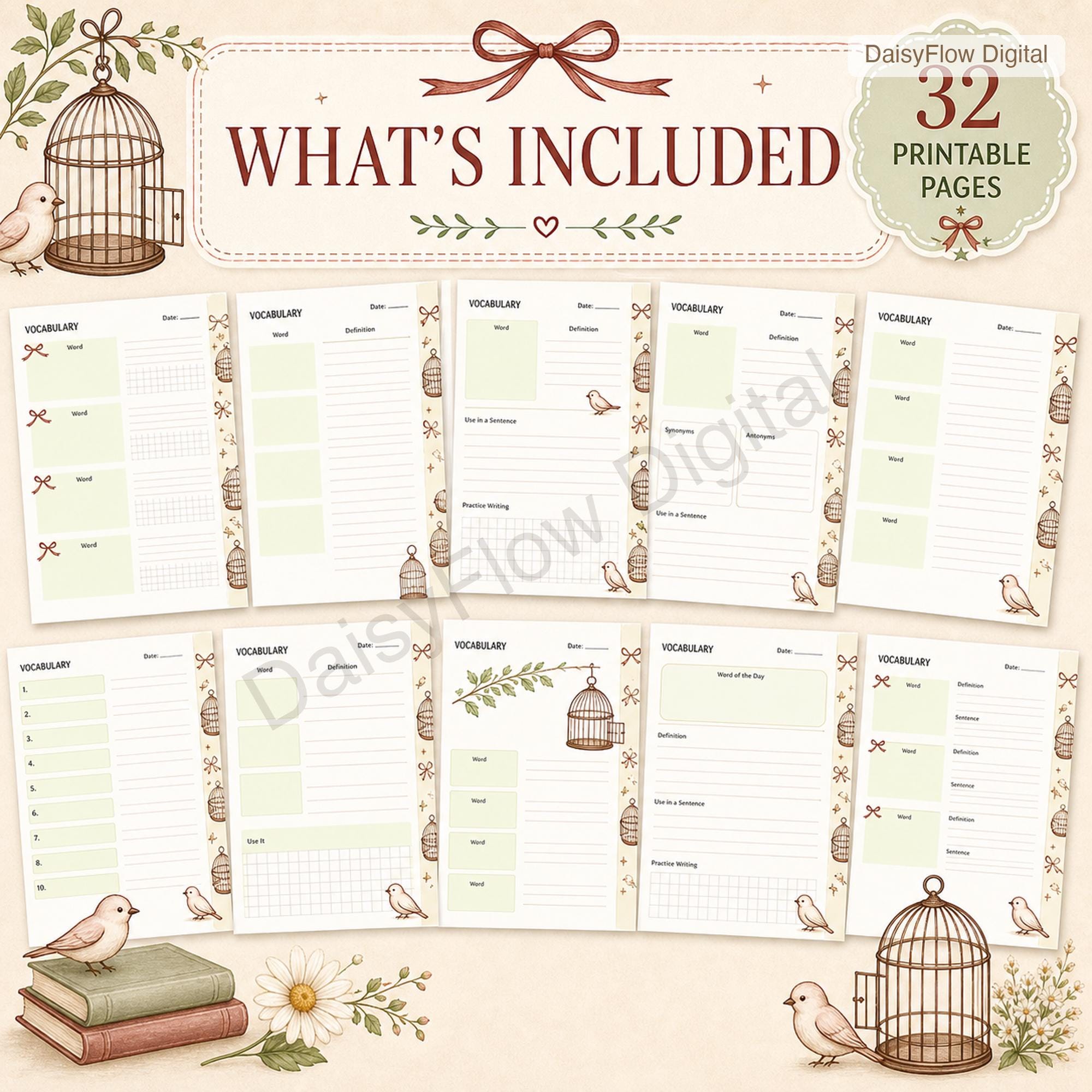 32  Vocabulary Worksheets | Printable Language Journal | Word Study Template | Homesc - image 2