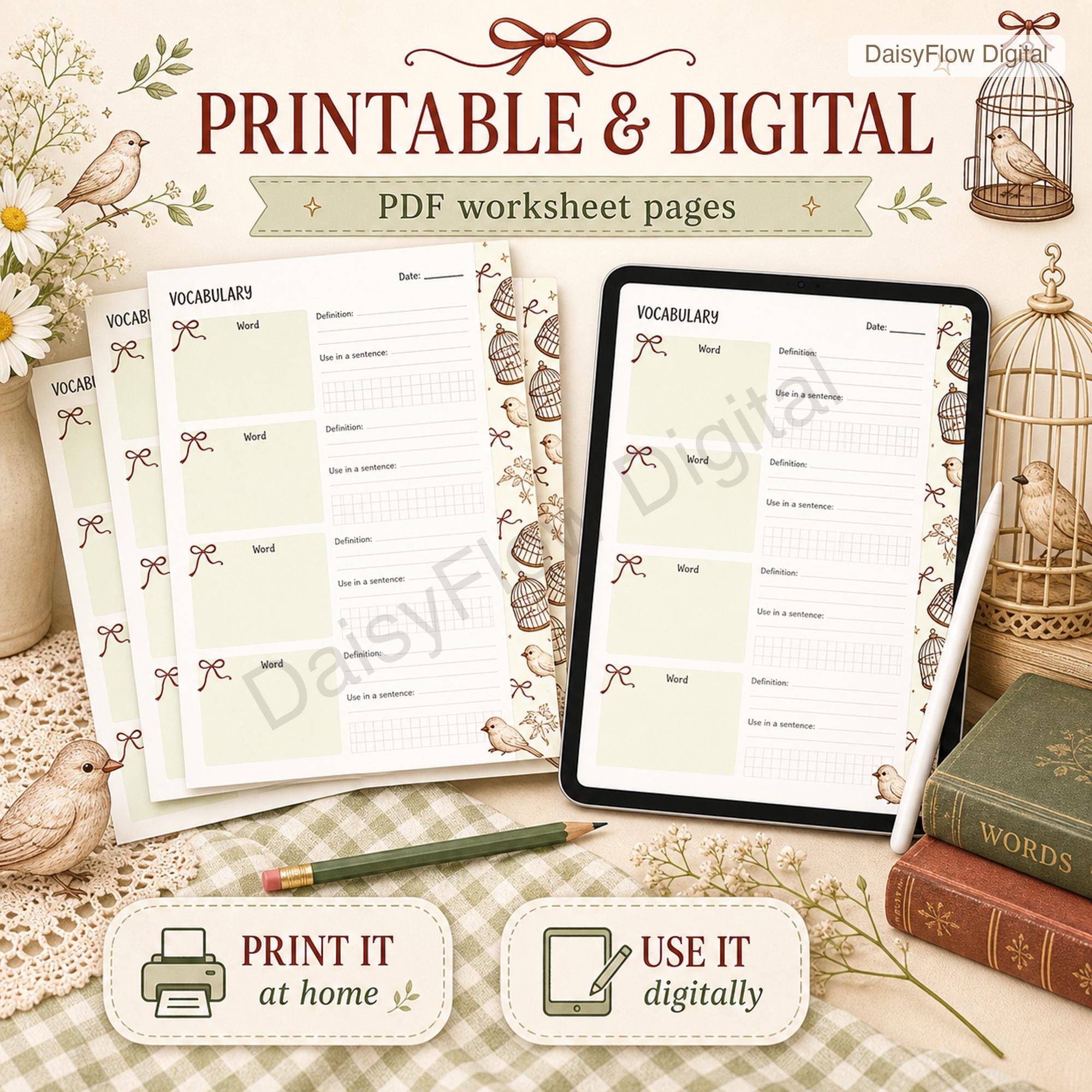 32  Vocabulary Worksheets | Printable Language Journal | Word Study Template | Homesc - image 5