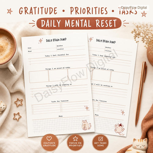 12 Page Cute Cat Daily Brain Dump Printable | Anxiety Journal and To Do List | Mental - image 2