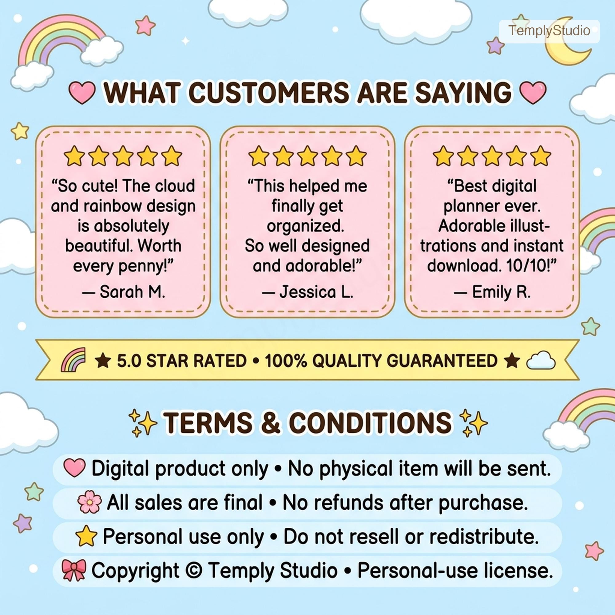 Cute Digital Planner, Undated Digital Planner, 78-Page Pastel Rainbow Planner, H - image 5