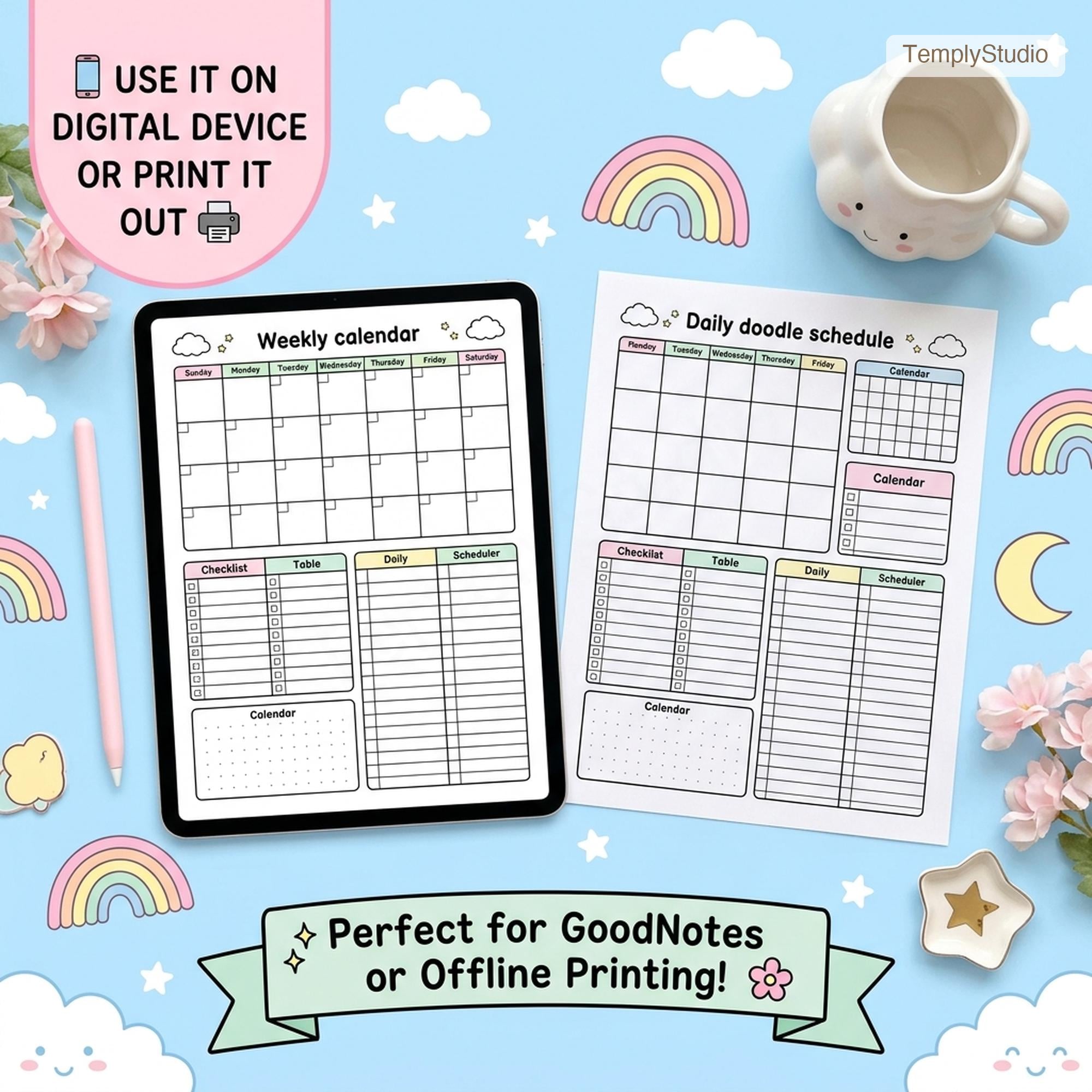 Cute Digital Planner, Undated Digital Planner, 78-Page Pastel Rainbow Planner, H - image 10