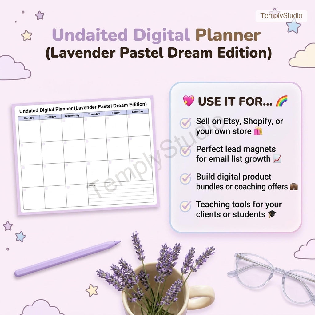 Cute Digital Planner, Undated Digital Planner, 78-Page Pastel Rainbow Planner, H - image 9
