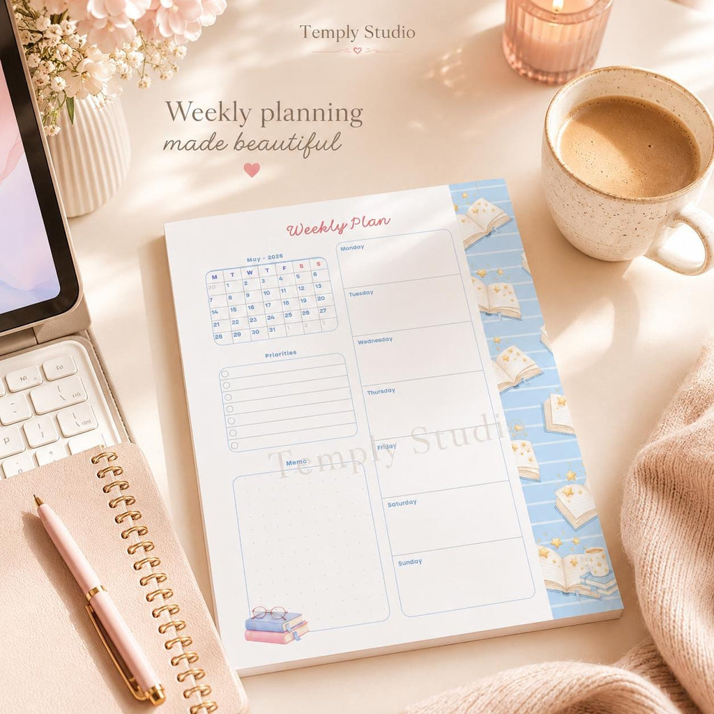 Cute Book Theme Weekly Planner | Printable and Digital Weekly Schedule | Student - image 6