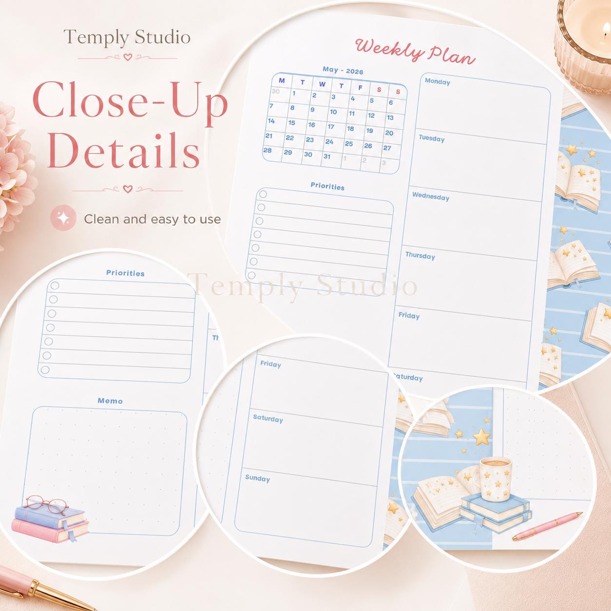 Cute Book Theme Weekly Planner | Printable and Digital Weekly Schedule | Student - image 8