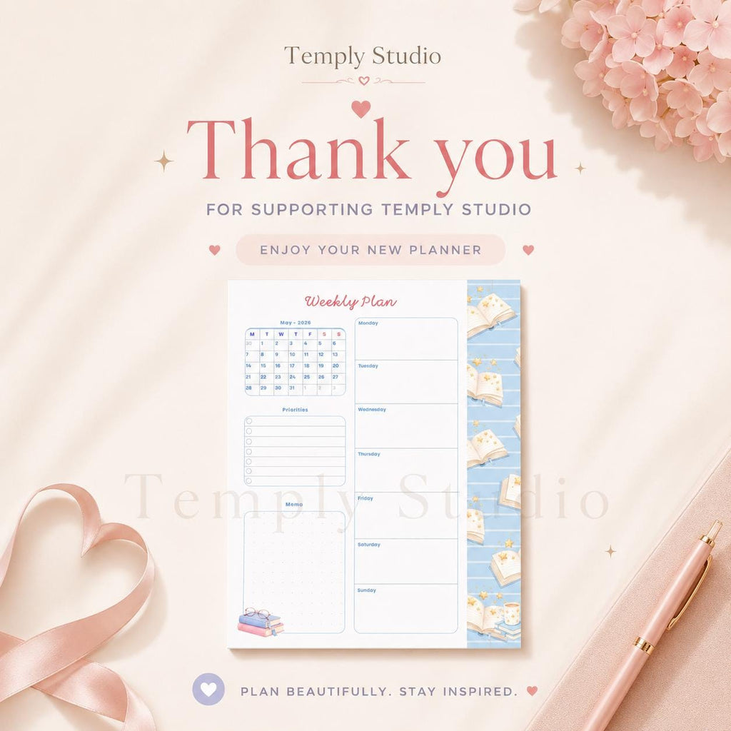 Cute Book Theme Weekly Planner | Printable and Digital Weekly Schedule | Student - image 10