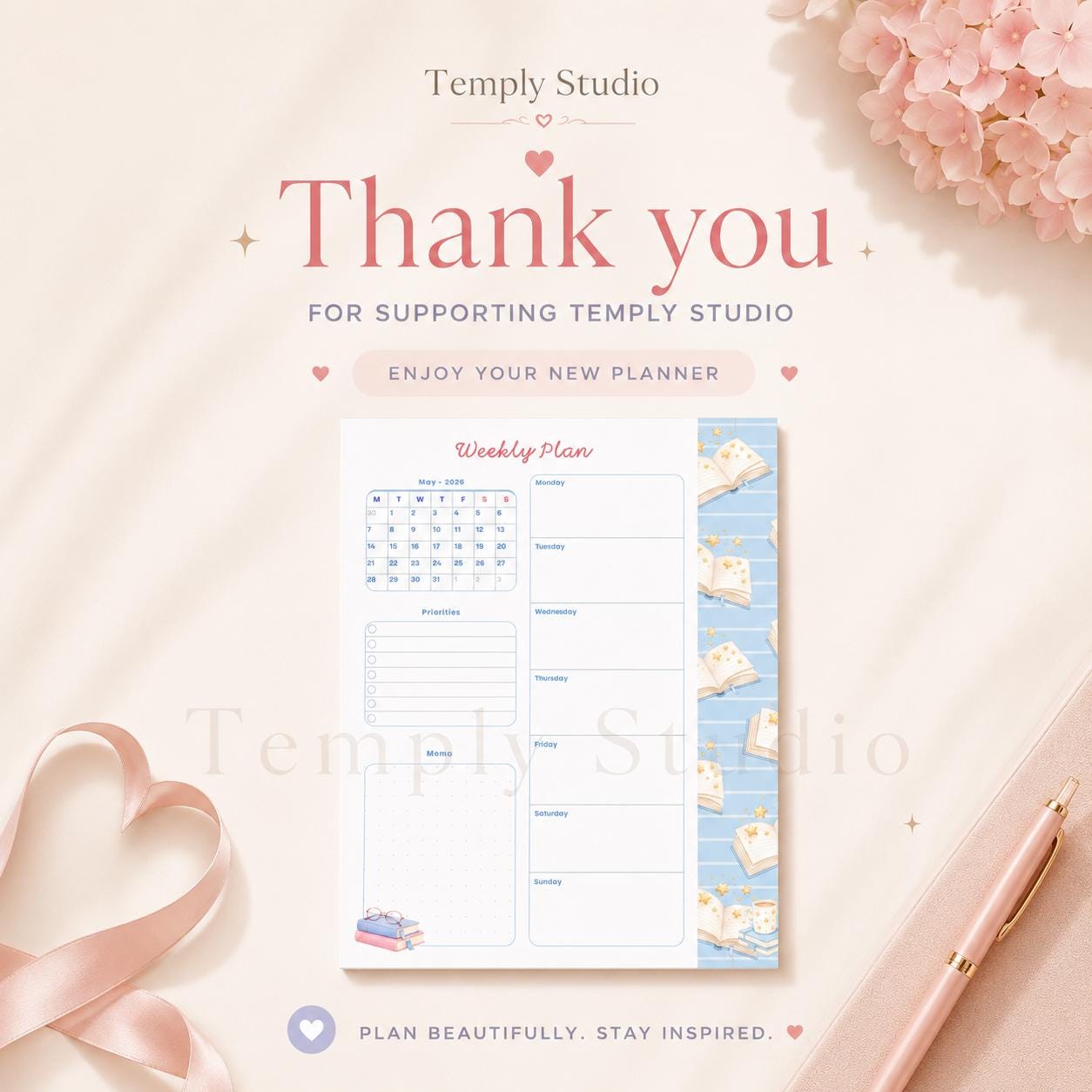 Cute Book Theme Weekly Planner | Printable and Digital Weekly Schedule | Student - image 10