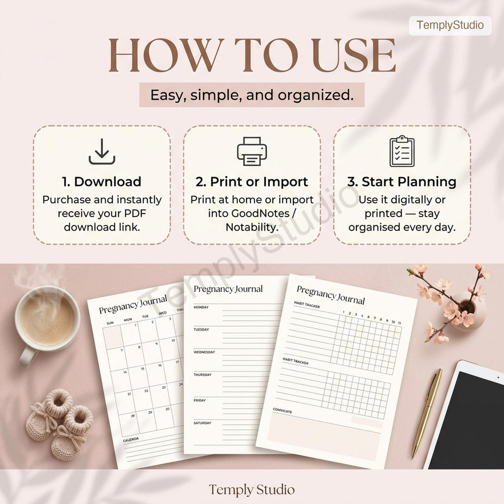 Digital Pregnancy Journal & Planner | Printable US Letter Baby Book | Weekly Tra - image 6
