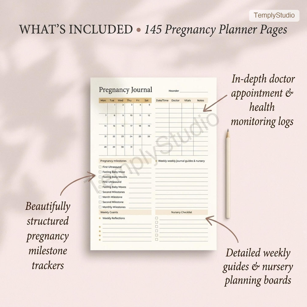 Digital Pregnancy Journal & Planner | Printable US Letter Baby Book | Weekly Tra - image 7
