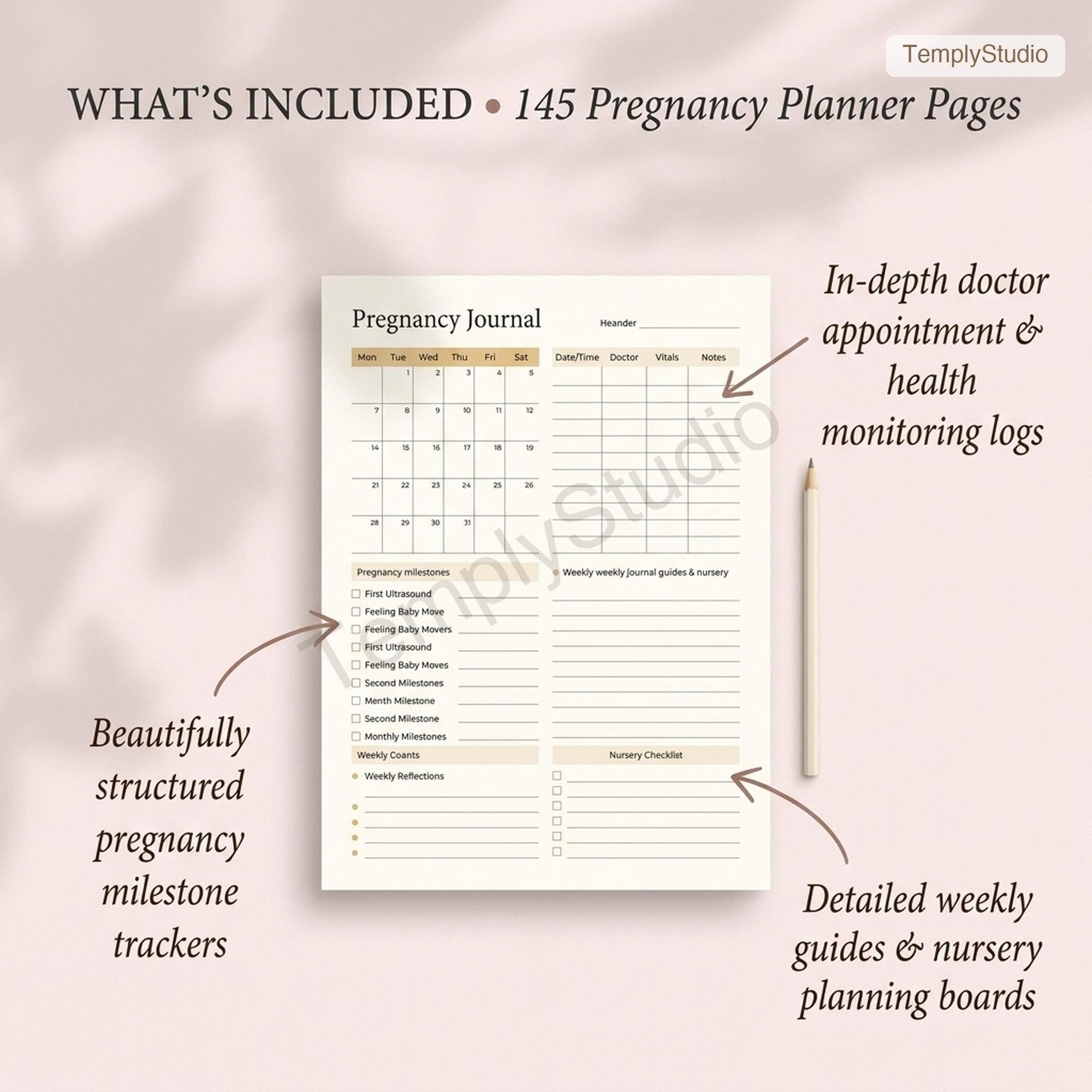 Digital Pregnancy Journal & Planner | Printable US Letter Baby Book | Weekly Tra - image 7