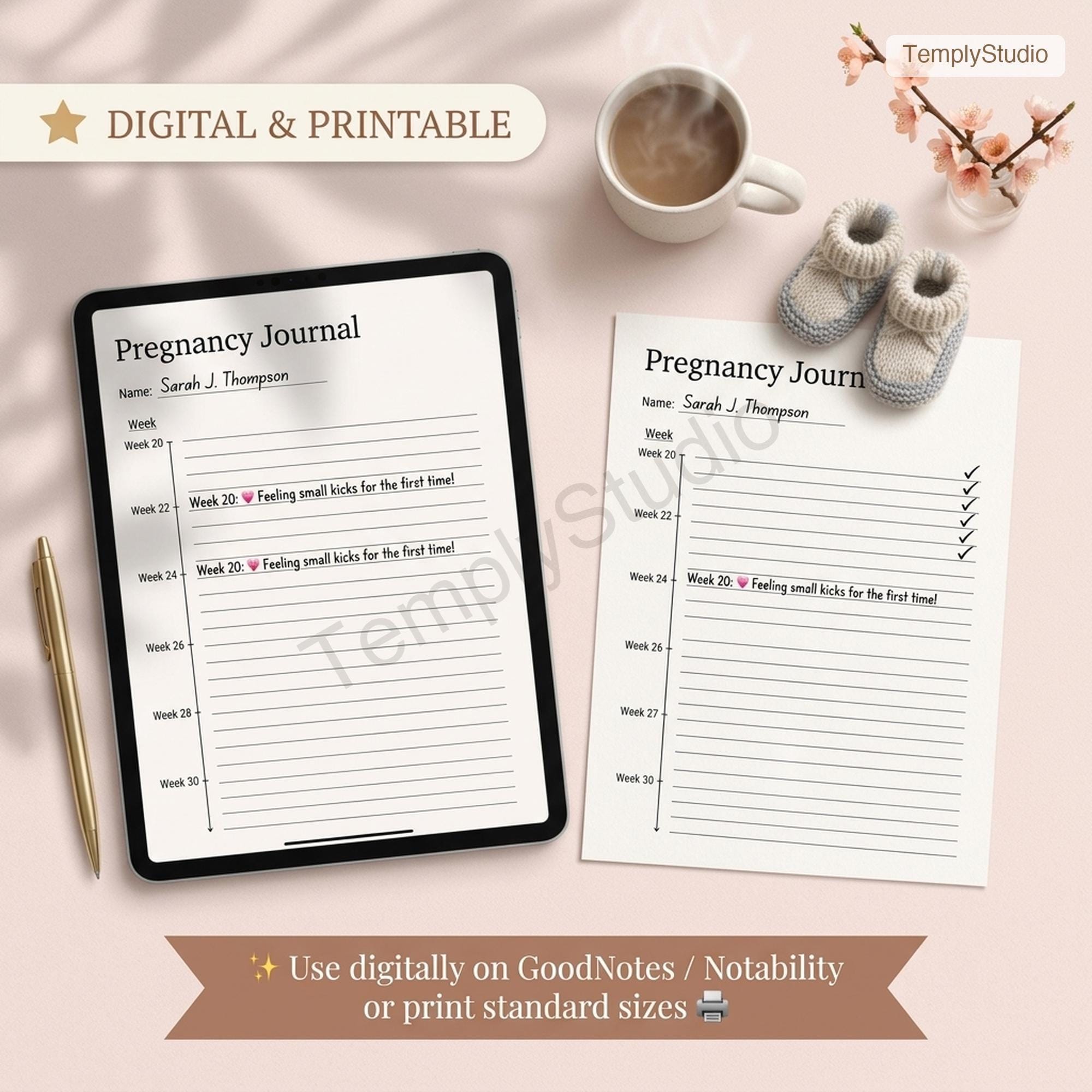 Digital Pregnancy Journal & Planner | Printable US Letter Baby Book | Weekly Tra - image 9