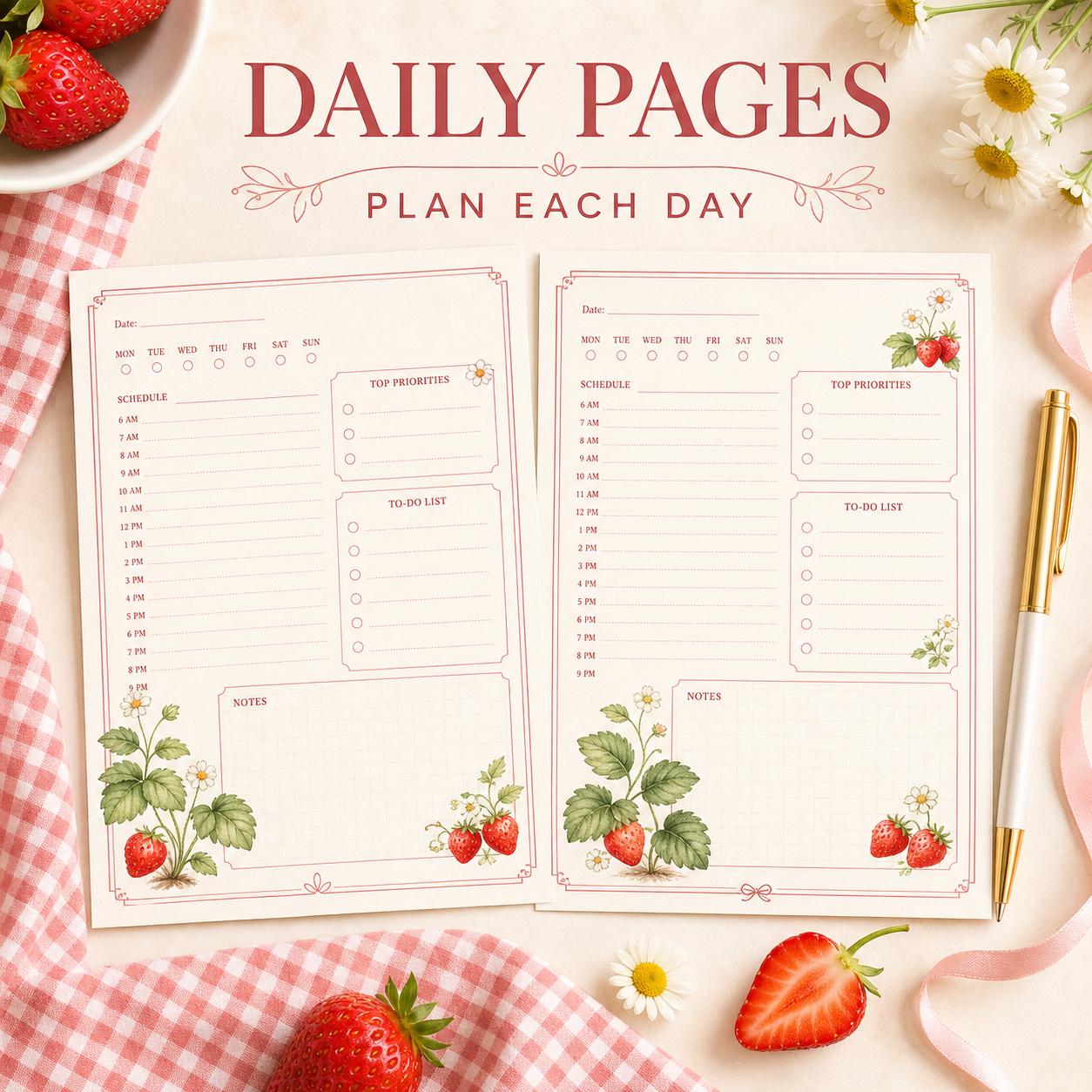 2026 Strawberry Planner Printable | Dated Digital Planner PDF | Cottagecore Aesthetic - image 4